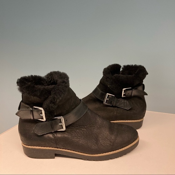 DUNE LONDON Sz 9 Moto  Style Faux Fur Lined With Straps Ankle Booties - Picture 3 of 9